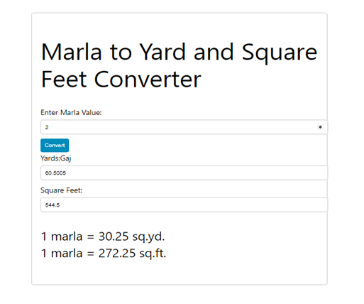 Marla to Square Yard and Square Feet Converter