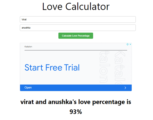 Online Love Calculator AI Tool